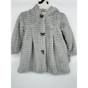 American Widgeon Girls Gray Faux Fur Hooded Coat Button Front Size 4T